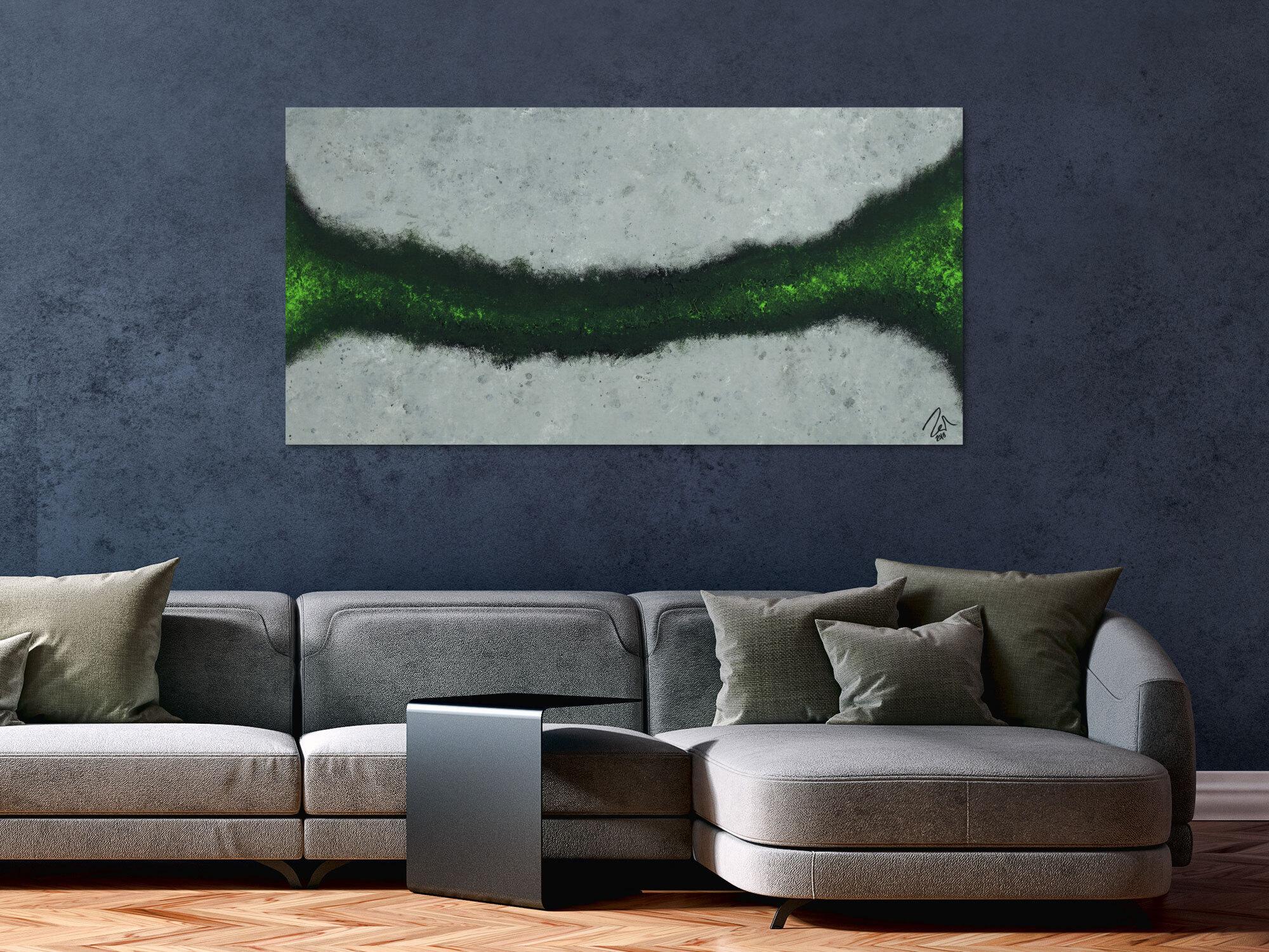 Abstraktes Acrylbild grau schwarz grün Modern Art zeitgenössisch