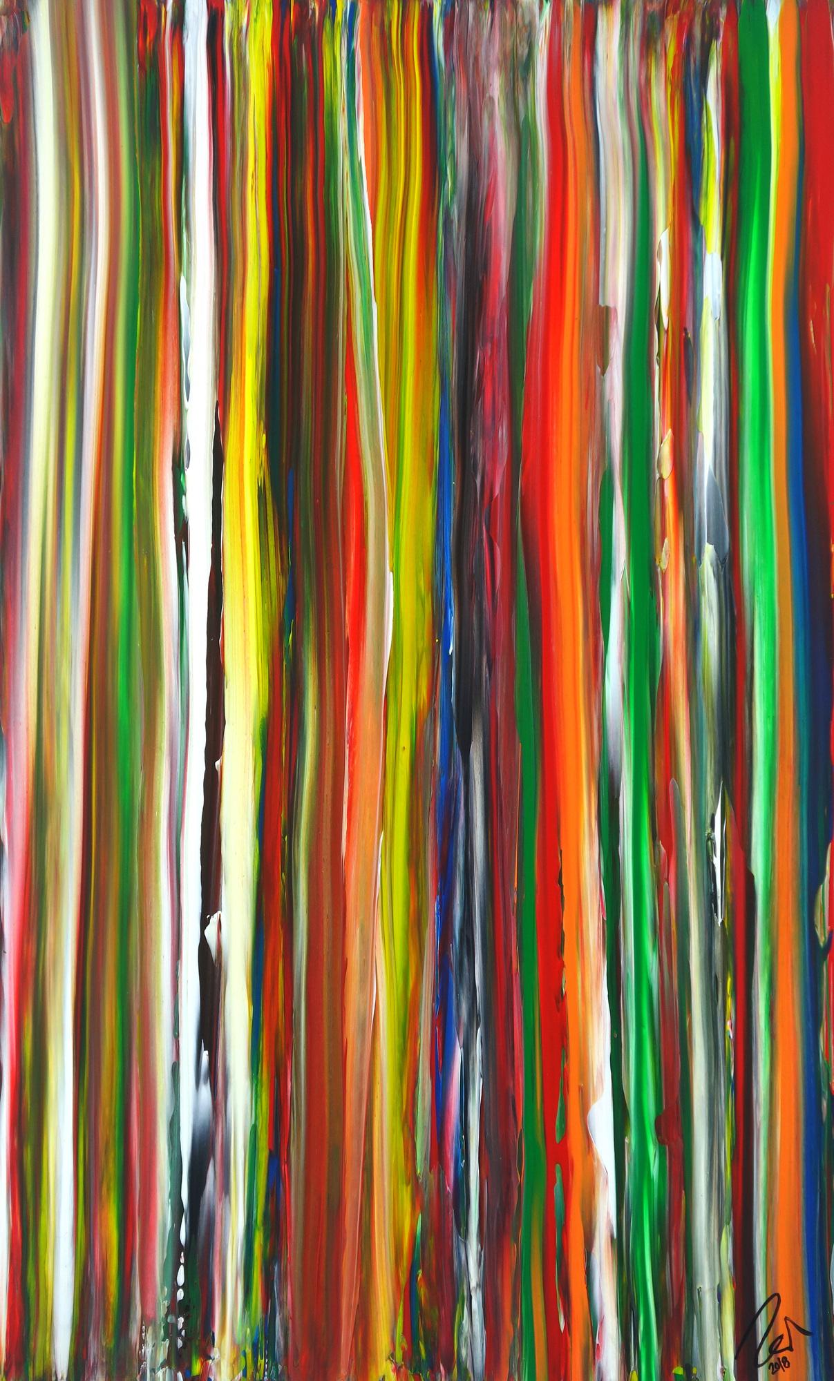 Abstraktes Acrylbild bunte Streifen Modern Art zeitgenössisch Hochformat