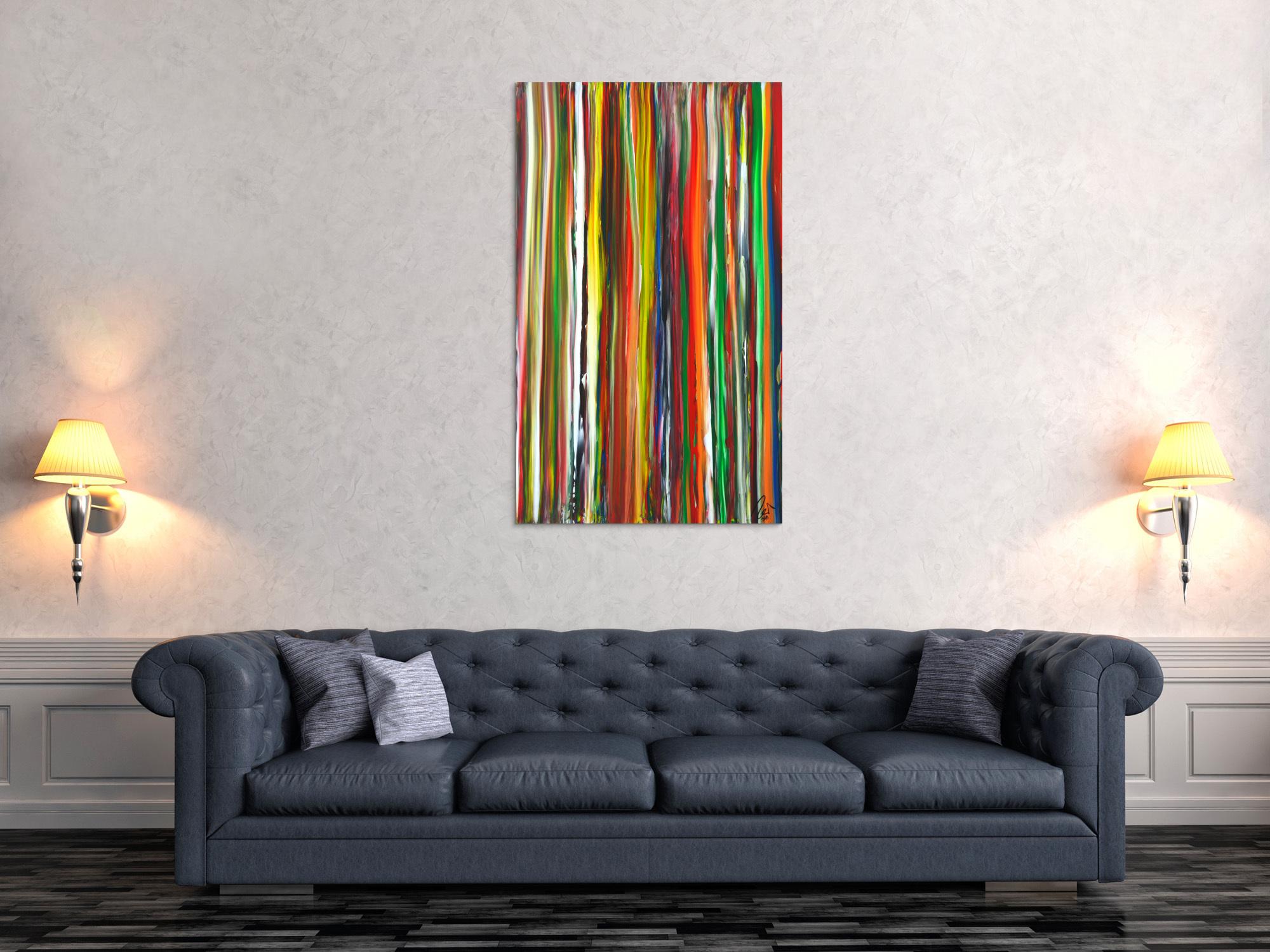 Abstraktes Acrylbild bunte Streifen Modern Art zeitgenössisch Hochformat