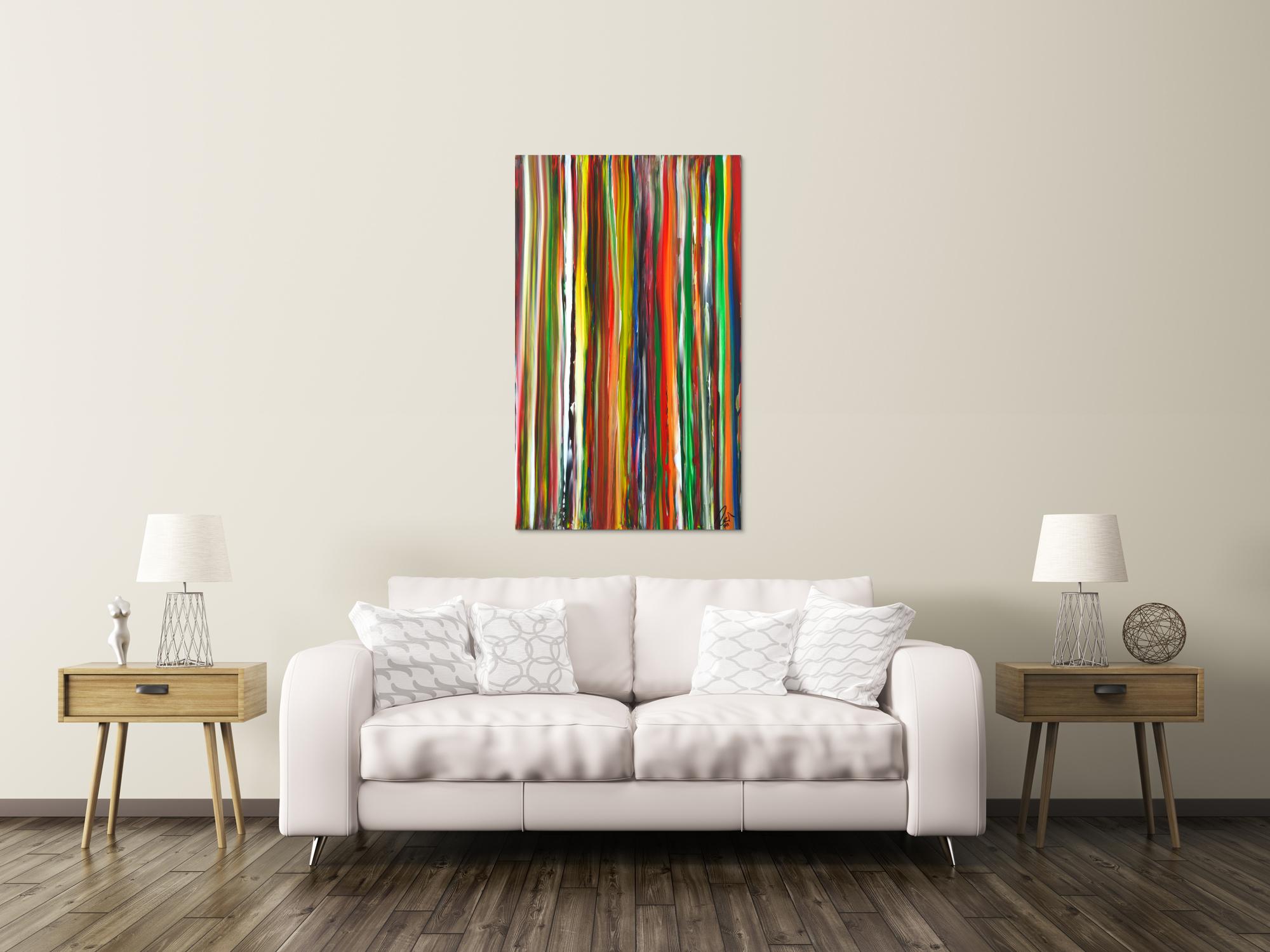 Abstraktes Acrylbild bunte Streifen Modern Art zeitgenössisch Hochformat