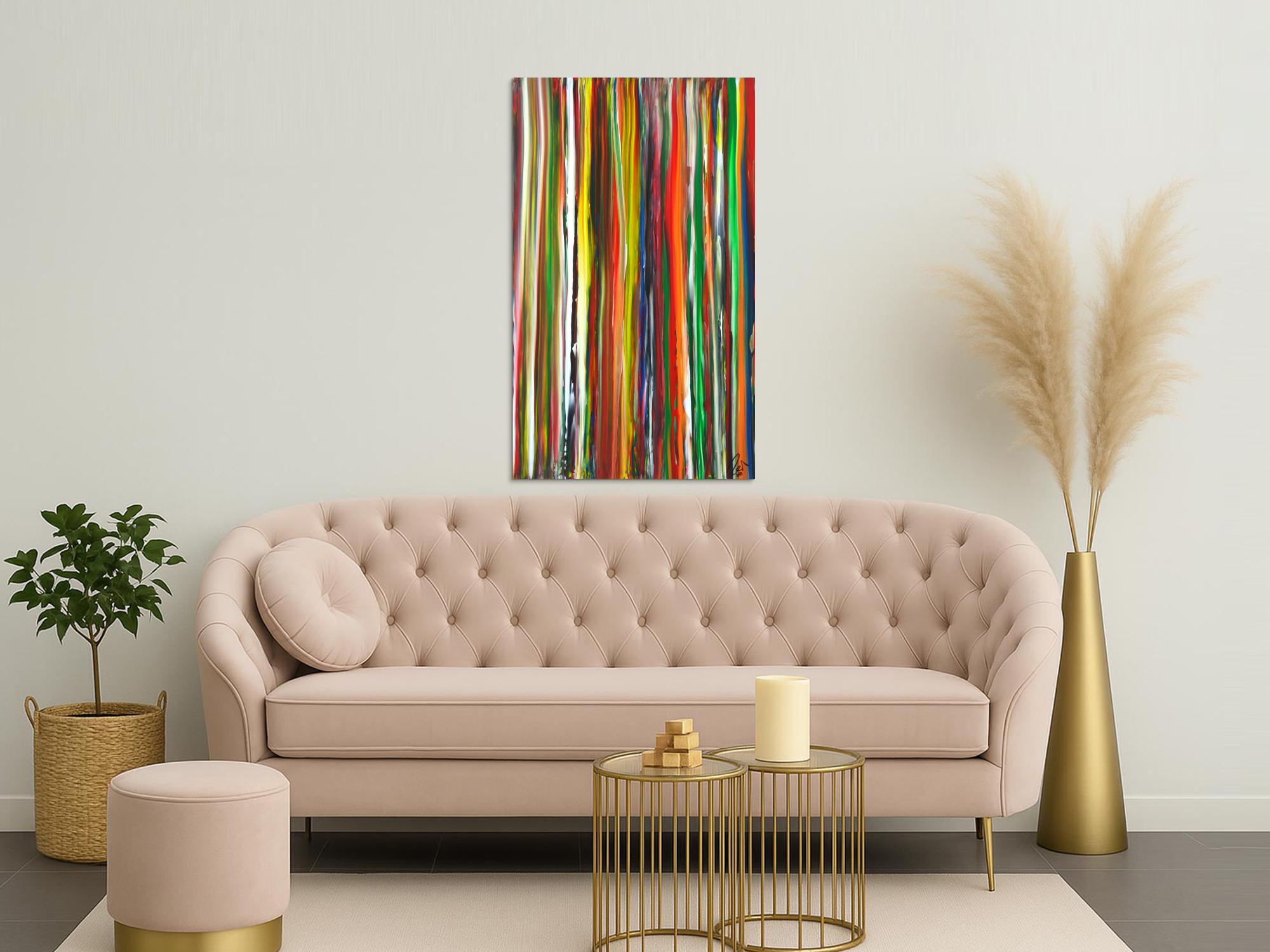 Abstraktes Acrylbild bunte Streifen Modern Art zeitgenössisch Hochformat