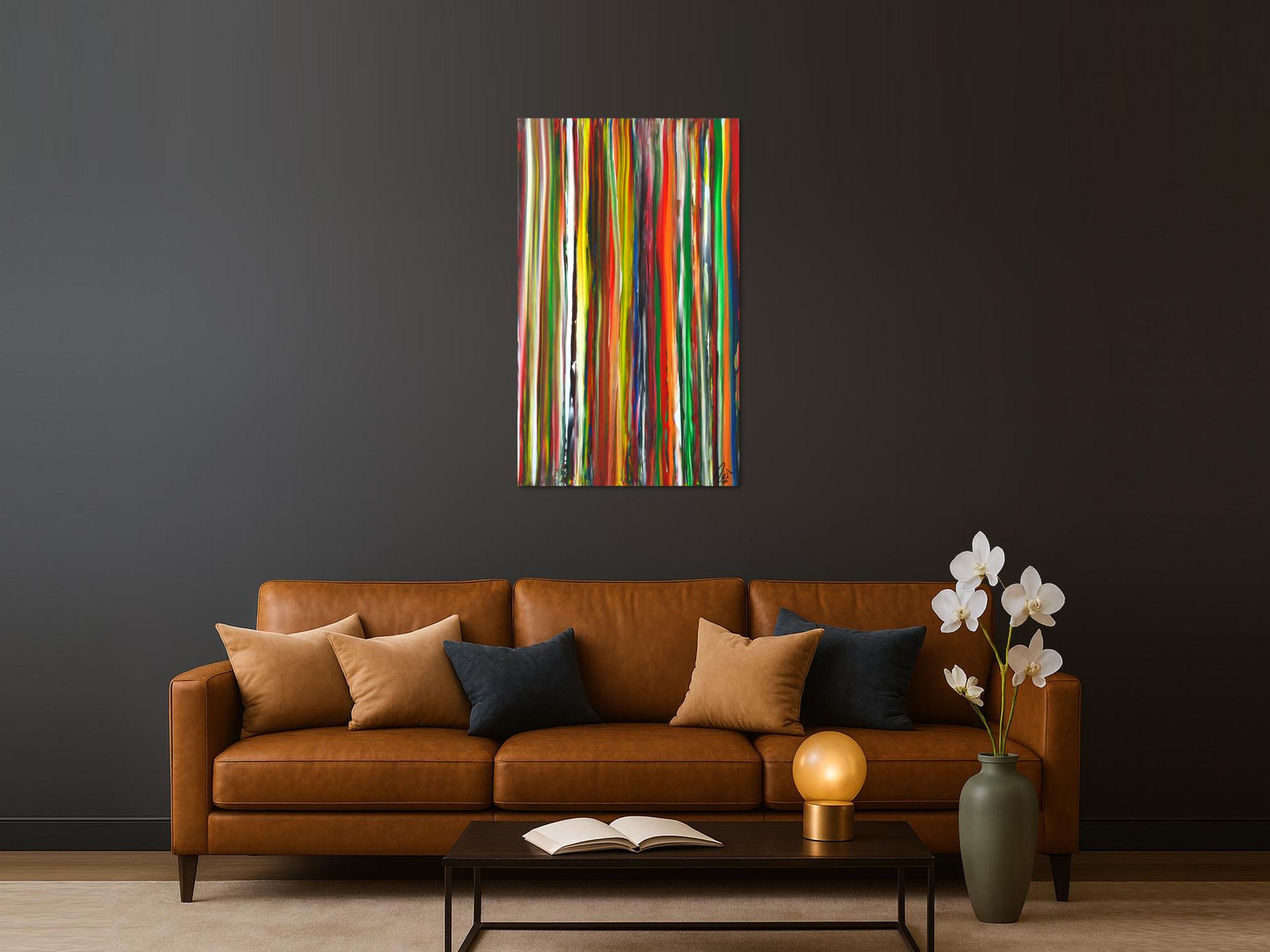 Abstraktes Acrylbild bunte Streifen Modern Art zeitgenössisch Hochformat