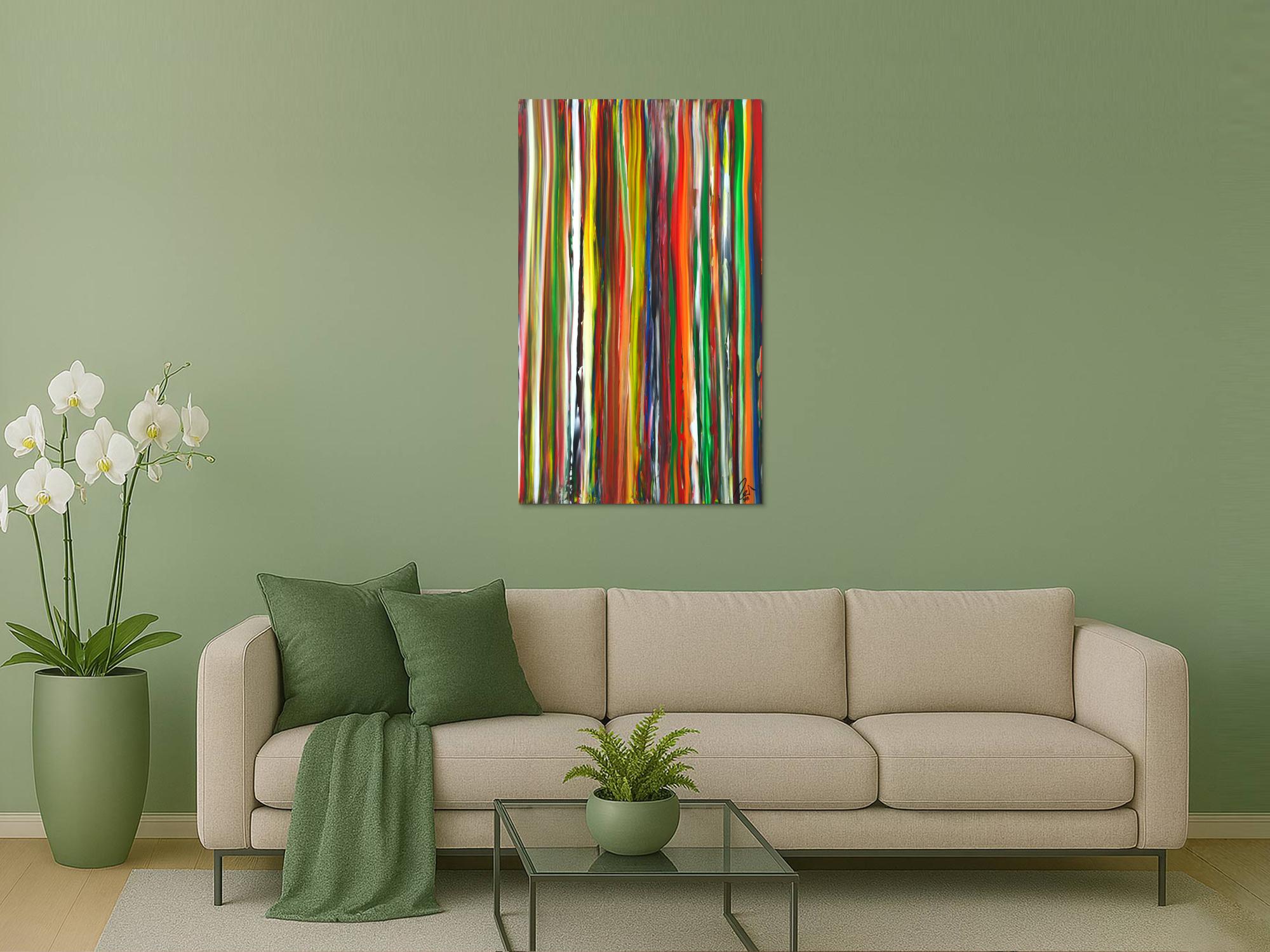 Abstraktes Acrylbild bunte Streifen Modern Art zeitgenössisch Hochformat