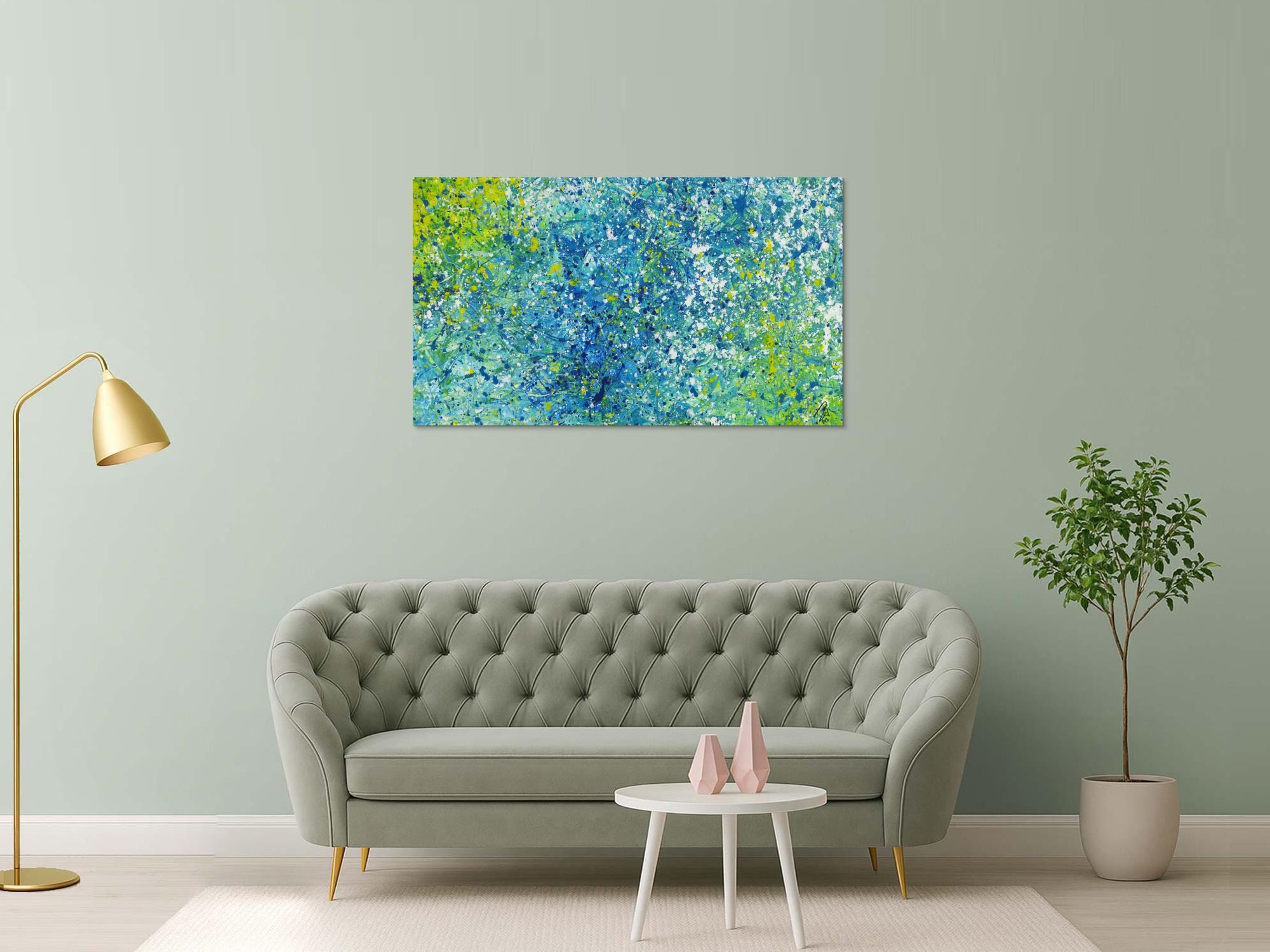 Abstraktes Acrylbild türkis weiß gelb modern abstrakt zeitgenössisch