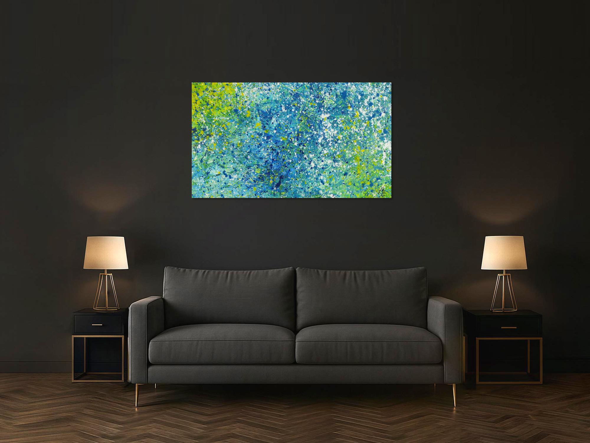 Abstraktes Acrylbild türkis weiß gelb modern abstrakt zeitgenössisch