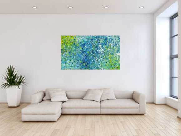 Abstraktes Acrylbild türkis weiß gelb modern abstrakt zeitgenössisch