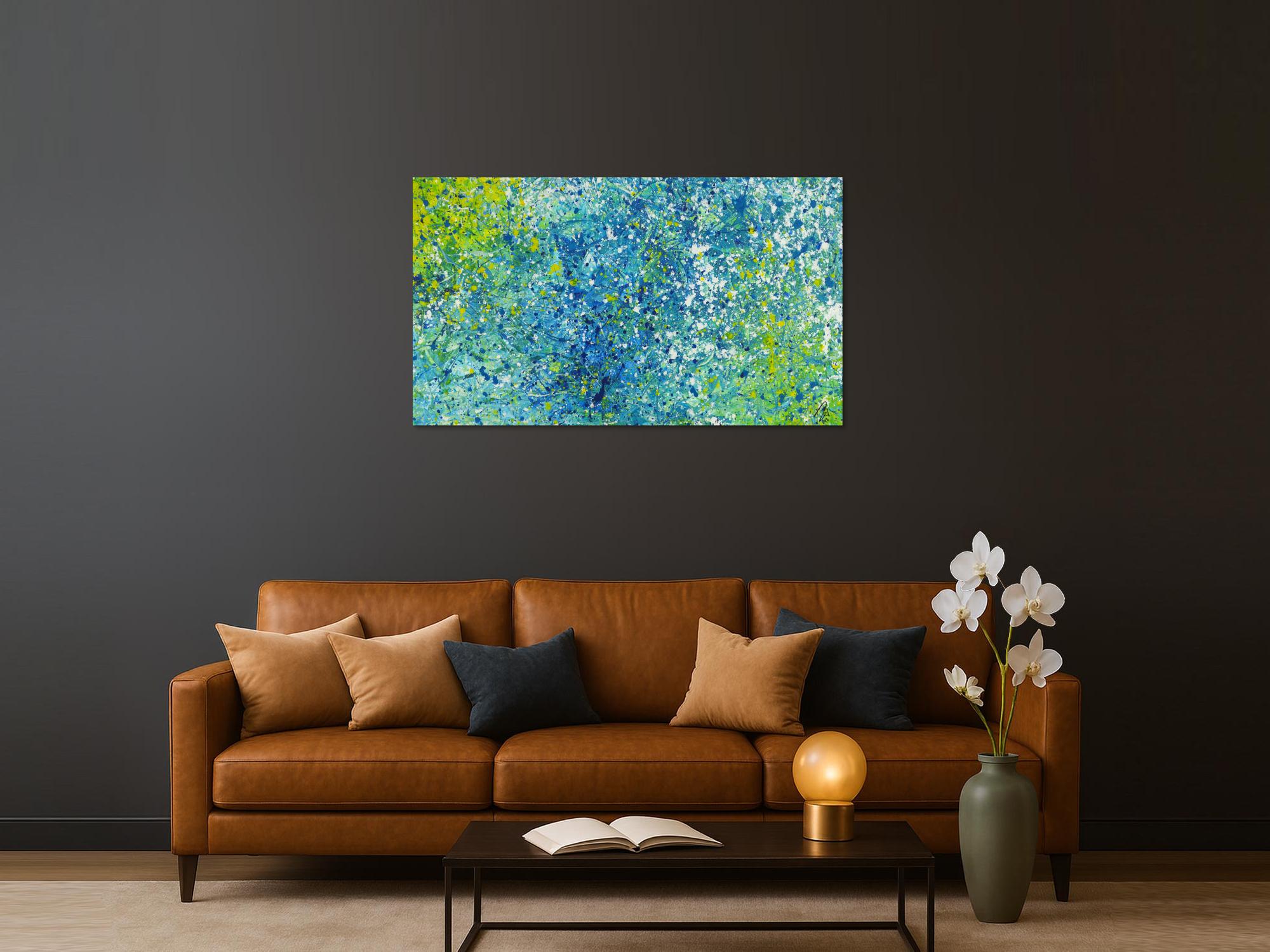 Abstraktes Acrylbild türkis weiß gelb modern abstrakt zeitgenössisch