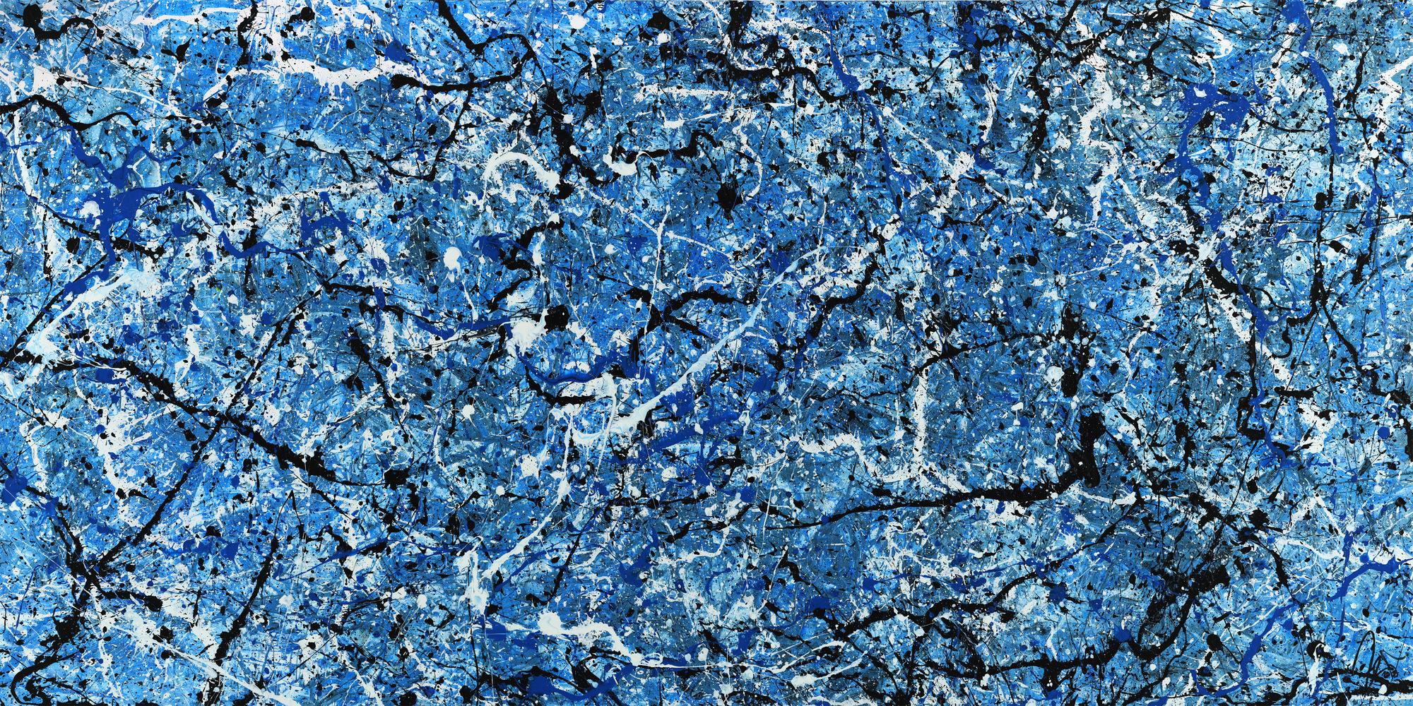 Abstraktes Acrylbild Action Painting Modern Art blau weiß schwarz abstrakt expressionistisch