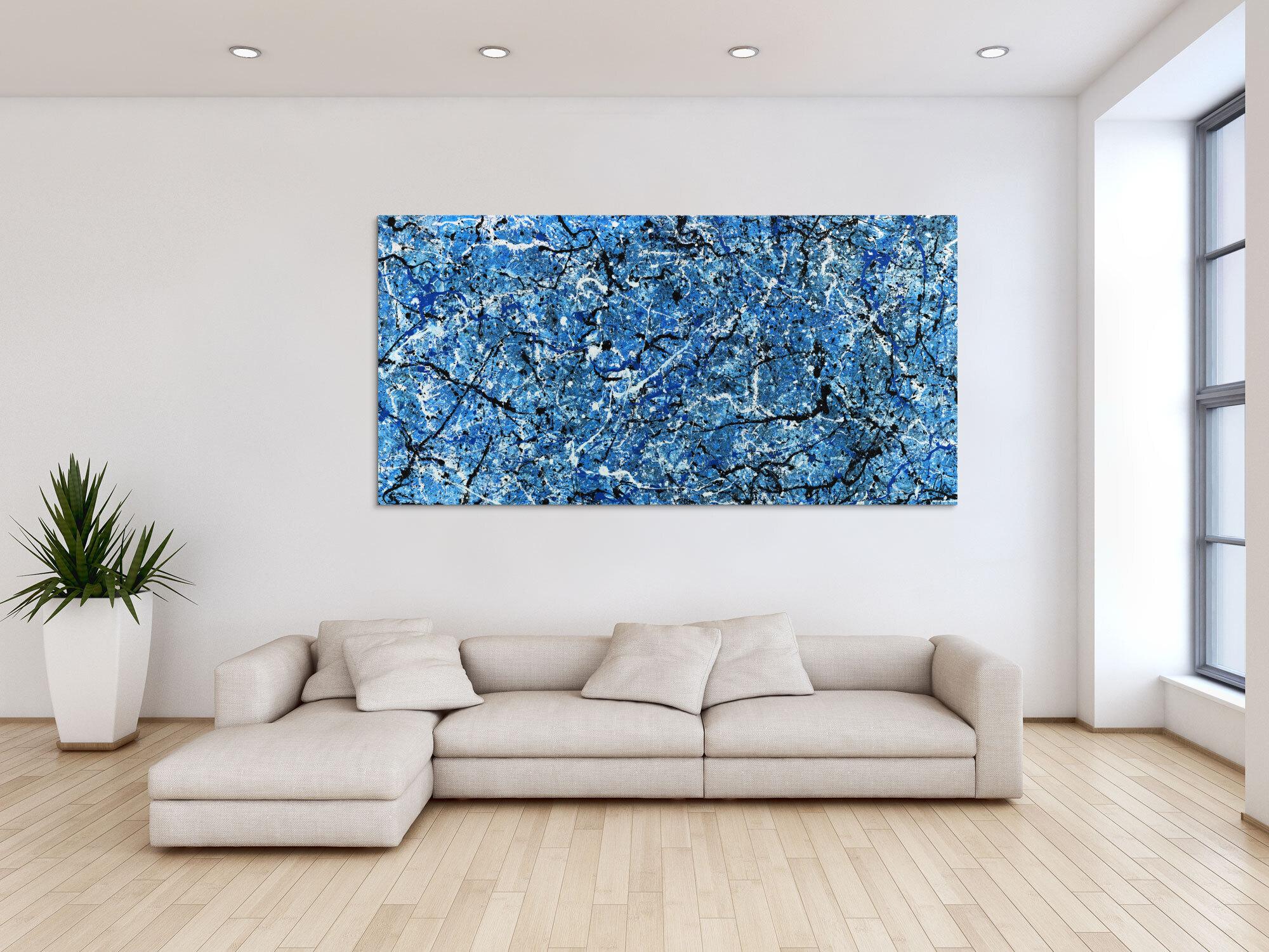 Abstraktes Acrylbild Action Painting Modern Art blau weiß schwarz abstrakt expressionistisch