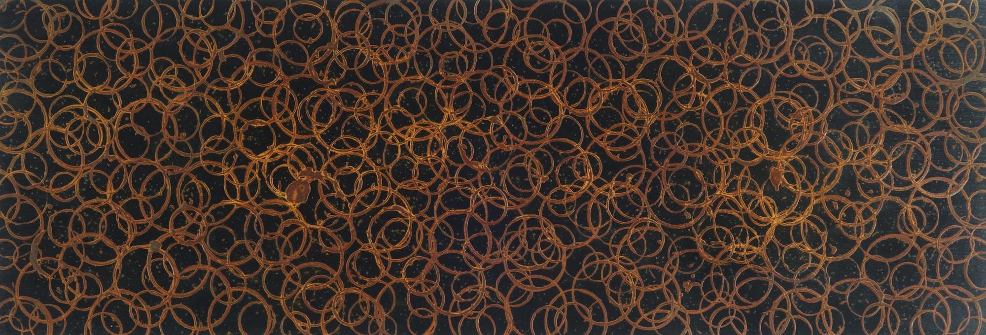 Abstraktes Acrylbild mit Ringen aus echtem Rost