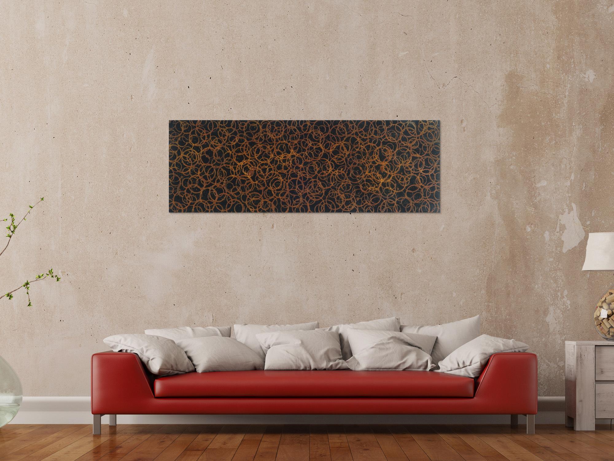 Abstraktes Acrylbild mit Ringen aus echtem Rost