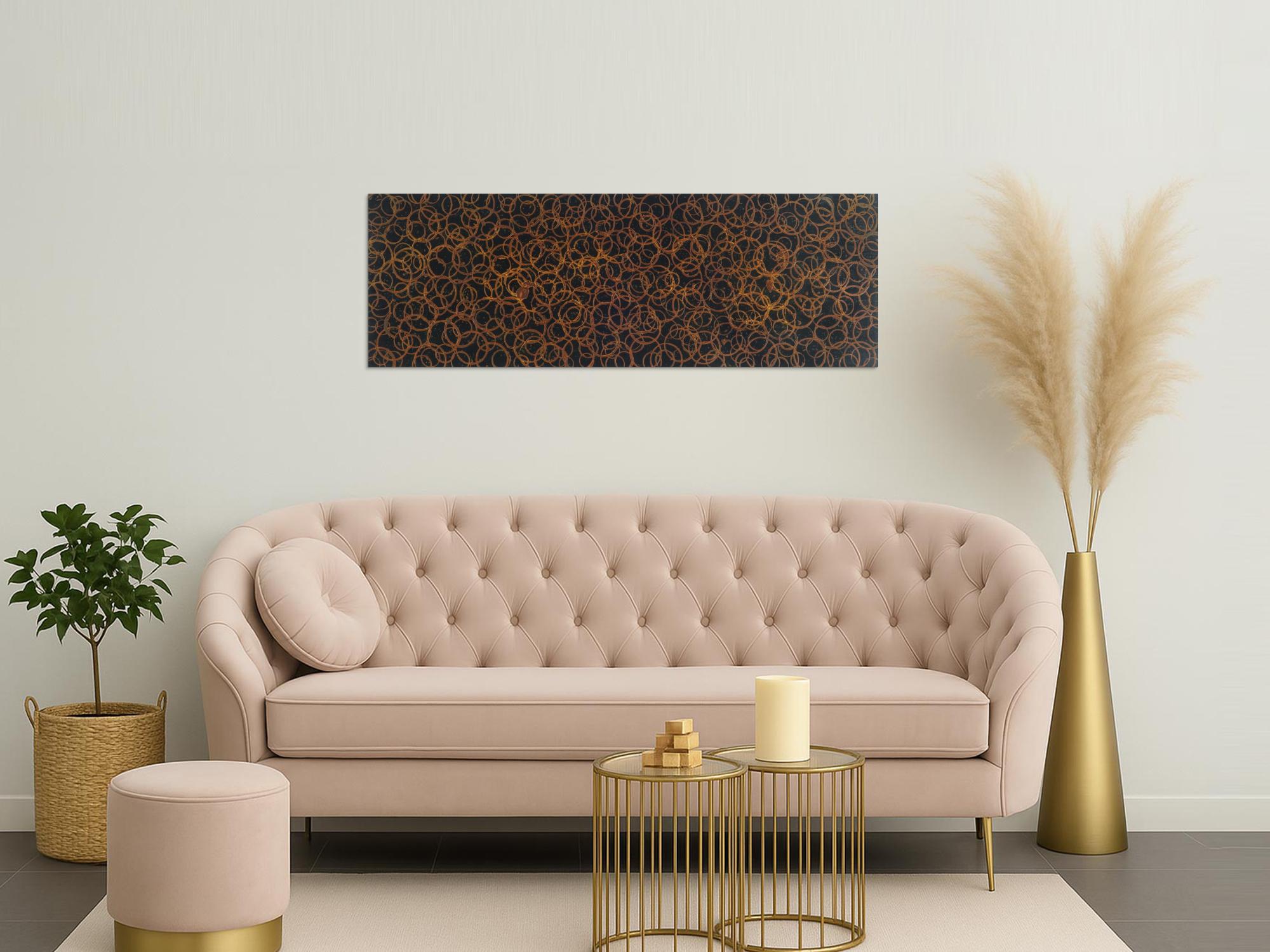 Abstraktes Acrylbild mit Ringen aus echtem Rost