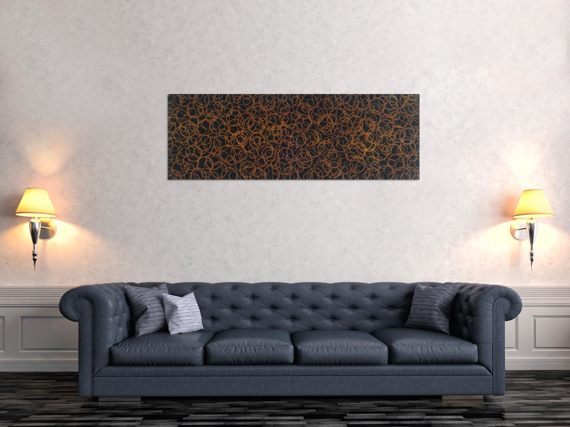 Abstraktes Acrylbild mit Ringen aus echtem Rost