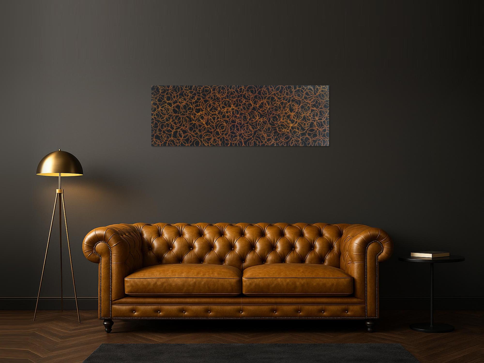 Abstraktes Acrylbild mit Ringen aus echtem Rost