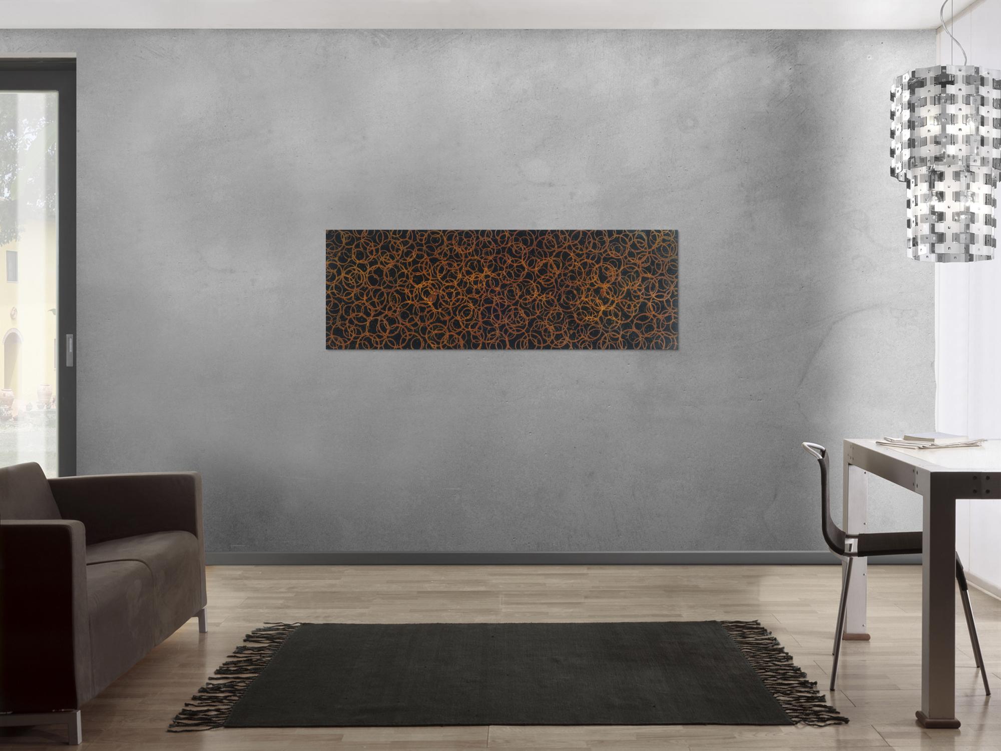 Abstraktes Acrylbild mit Ringen aus echtem Rost