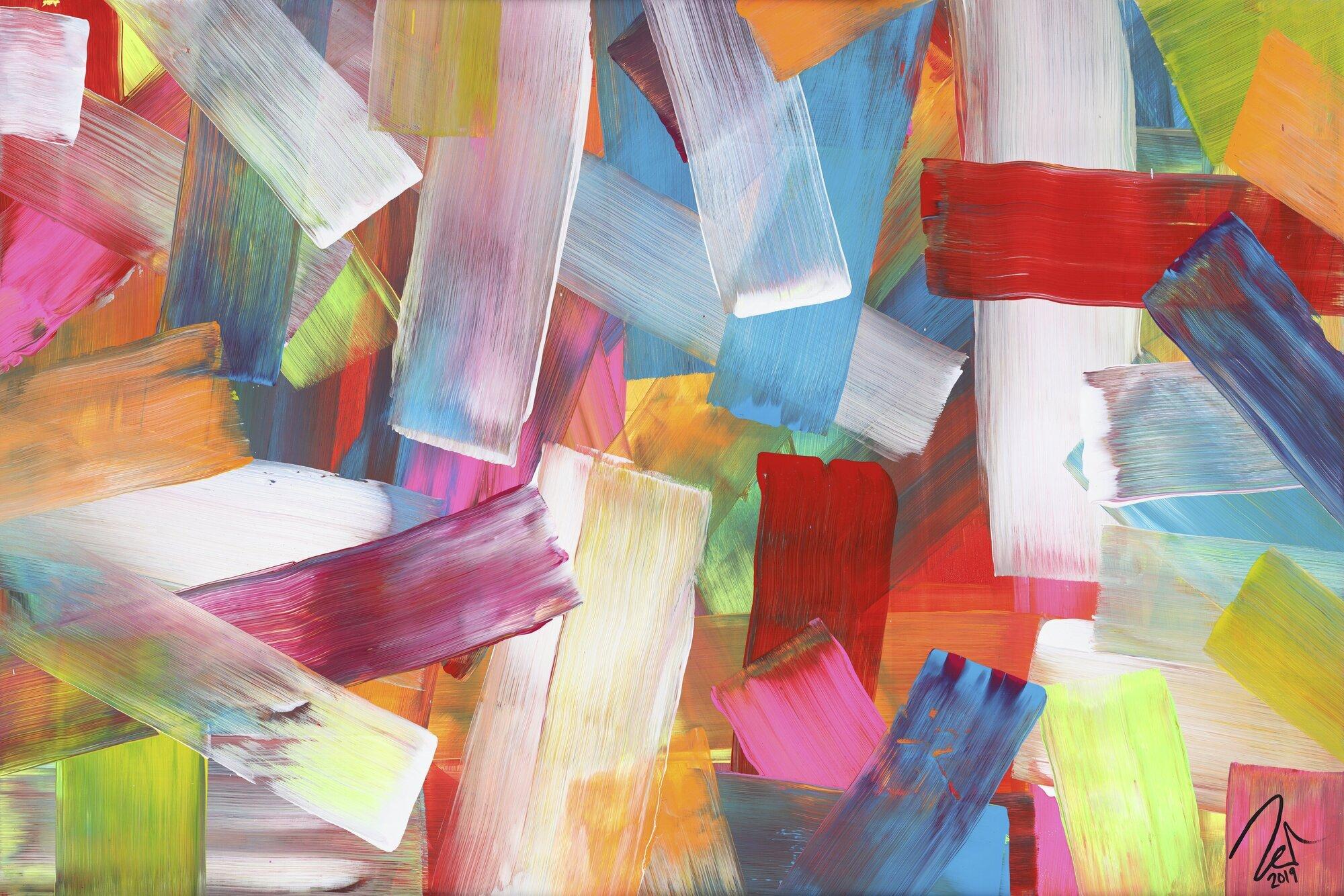 Abstraktes Acrylbild bunte Farben und Streifen modern zeitgenössisch expressionistisch