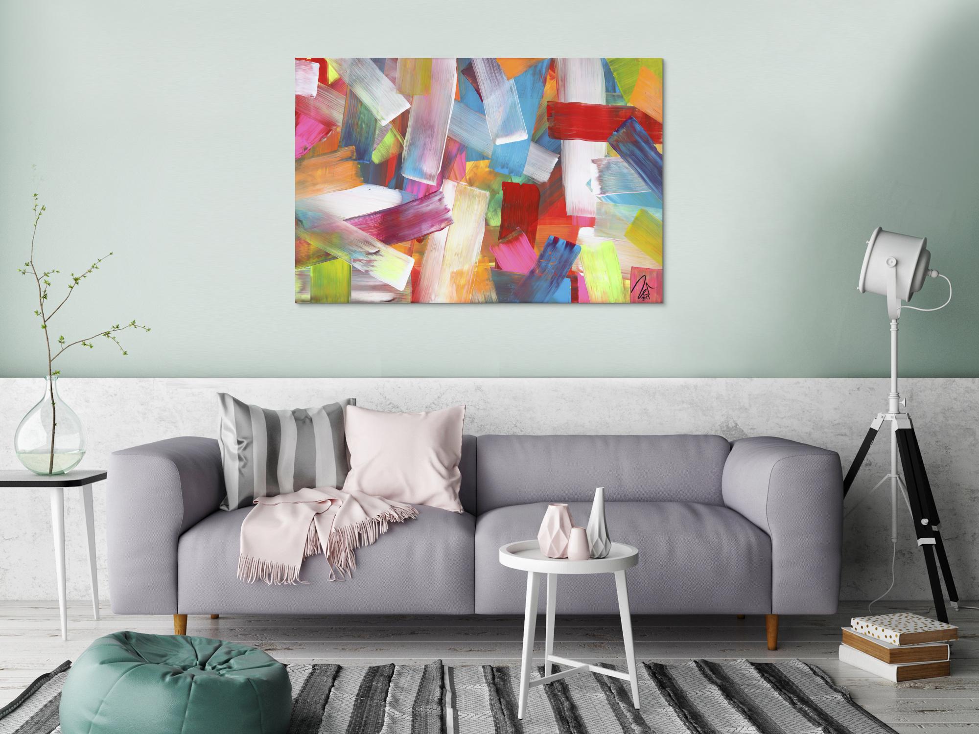 Abstraktes Acrylbild bunte Farben und Streifen modern zeitgenössisch expressionistisch