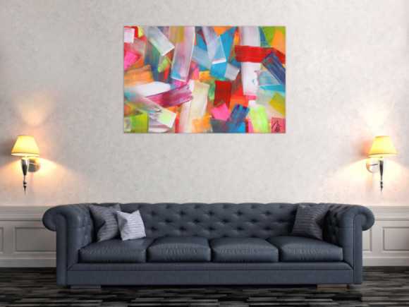 Abstraktes Acrylbild bunte Farben und Streifen modern zeitgenössisch expressionistisch