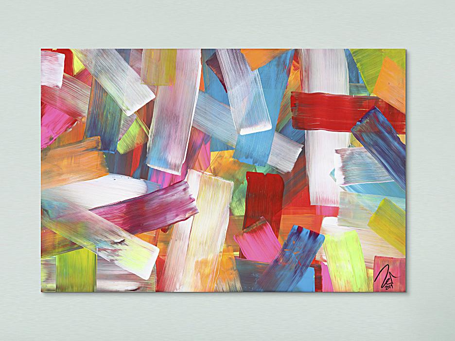 Abstraktes Acrylbild bunte Farben und Streifen modern zeitgenössisch expressionistisch