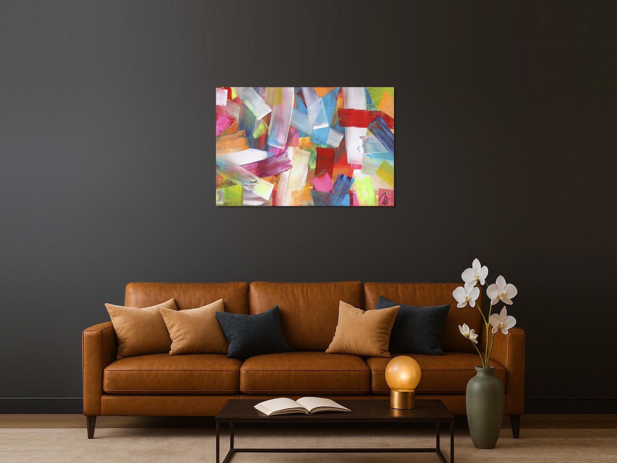 Abstraktes Acrylbild bunte Farben und Streifen modern zeitgenössisch expressionistisch