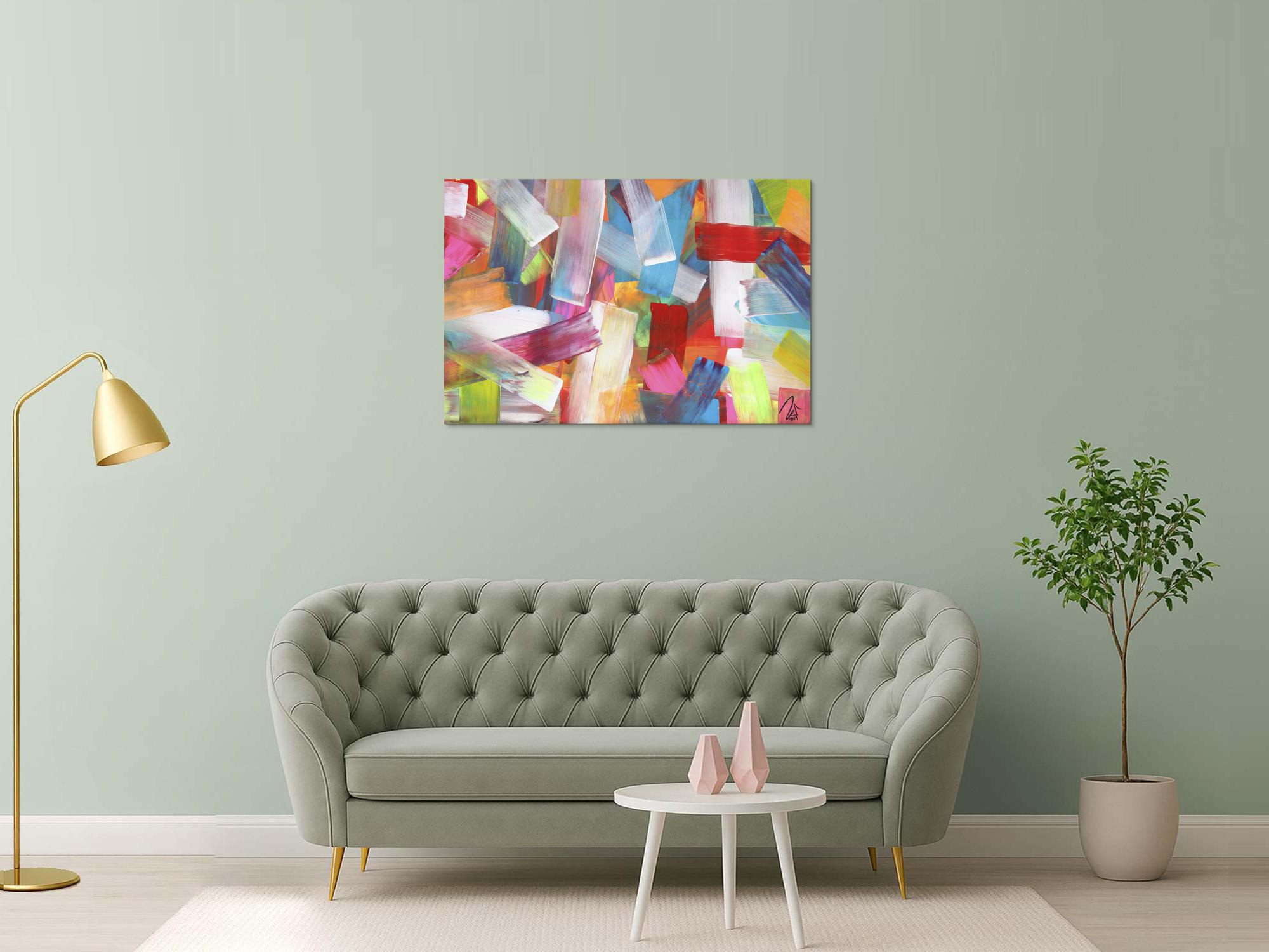 Abstraktes Acrylbild bunte Farben und Streifen modern zeitgenössisch expressionistisch