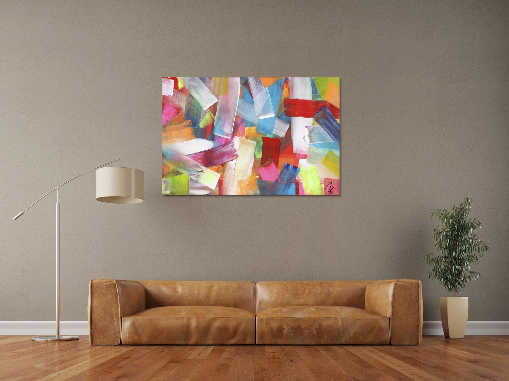 Abstraktes Acrylbild bunte Farben und Streifen modern zeitgenössisch expressionistisch