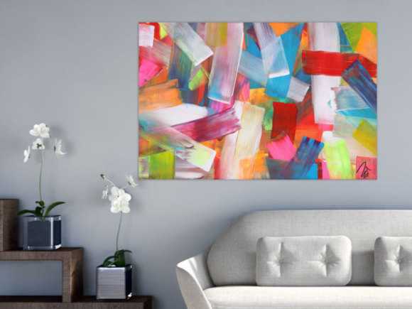 Abstraktes Acrylbild bunte Farben und Streifen modern zeitgenössisch expressionistisch