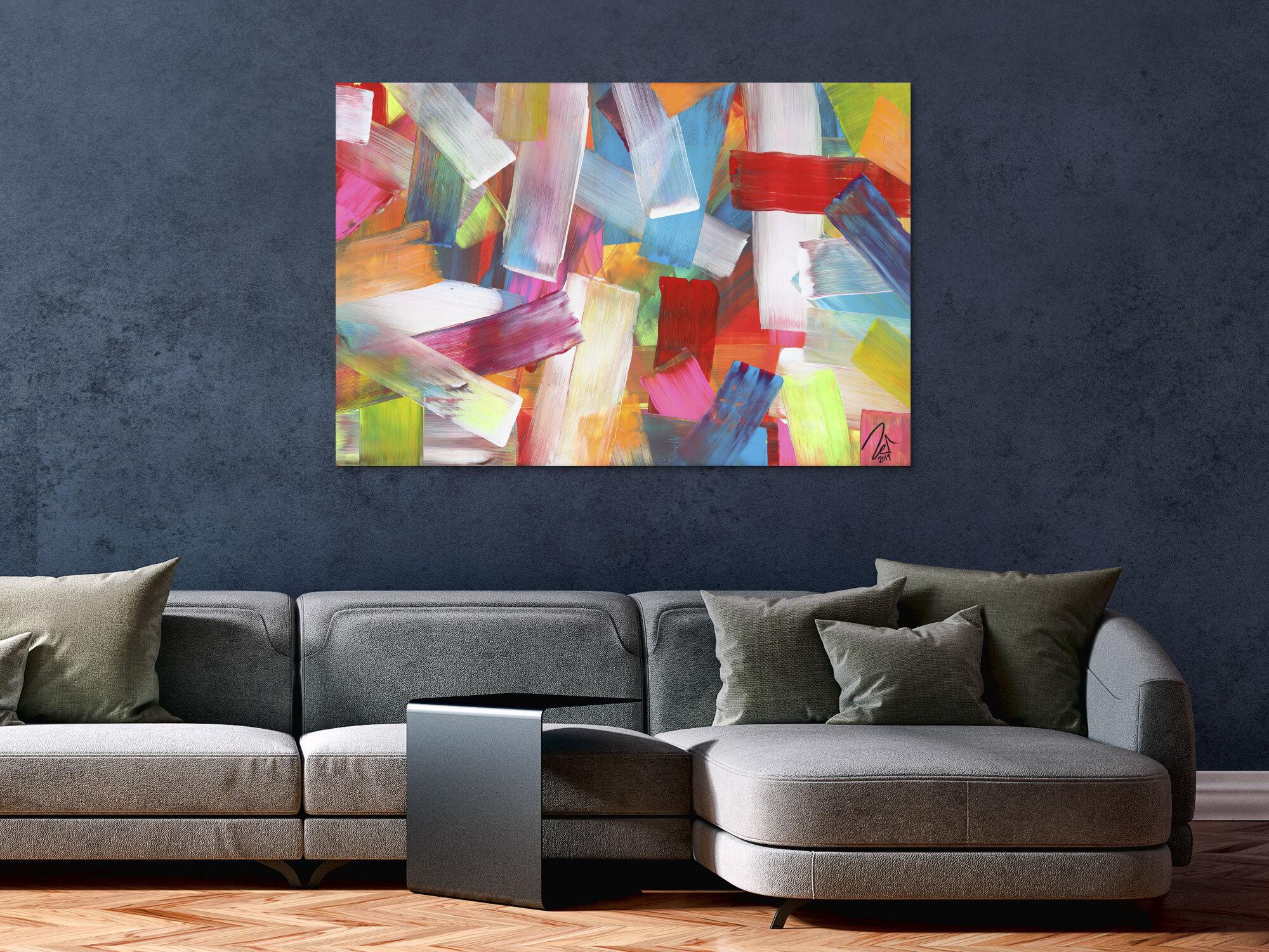 Abstraktes Acrylbild bunte Farben und Streifen modern zeitgenössisch expressionistisch