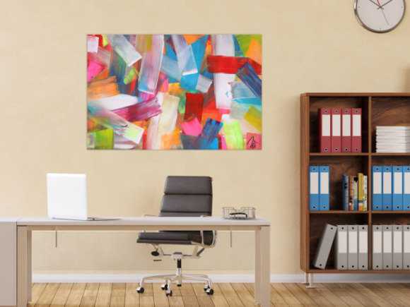 Abstraktes Acrylbild bunte Farben und Streifen modern zeitgenössisch expressionistisch