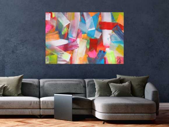 Abstraktes Acrylbild bunte Farben und Streifen modern zeitgenössisch expressionistisch