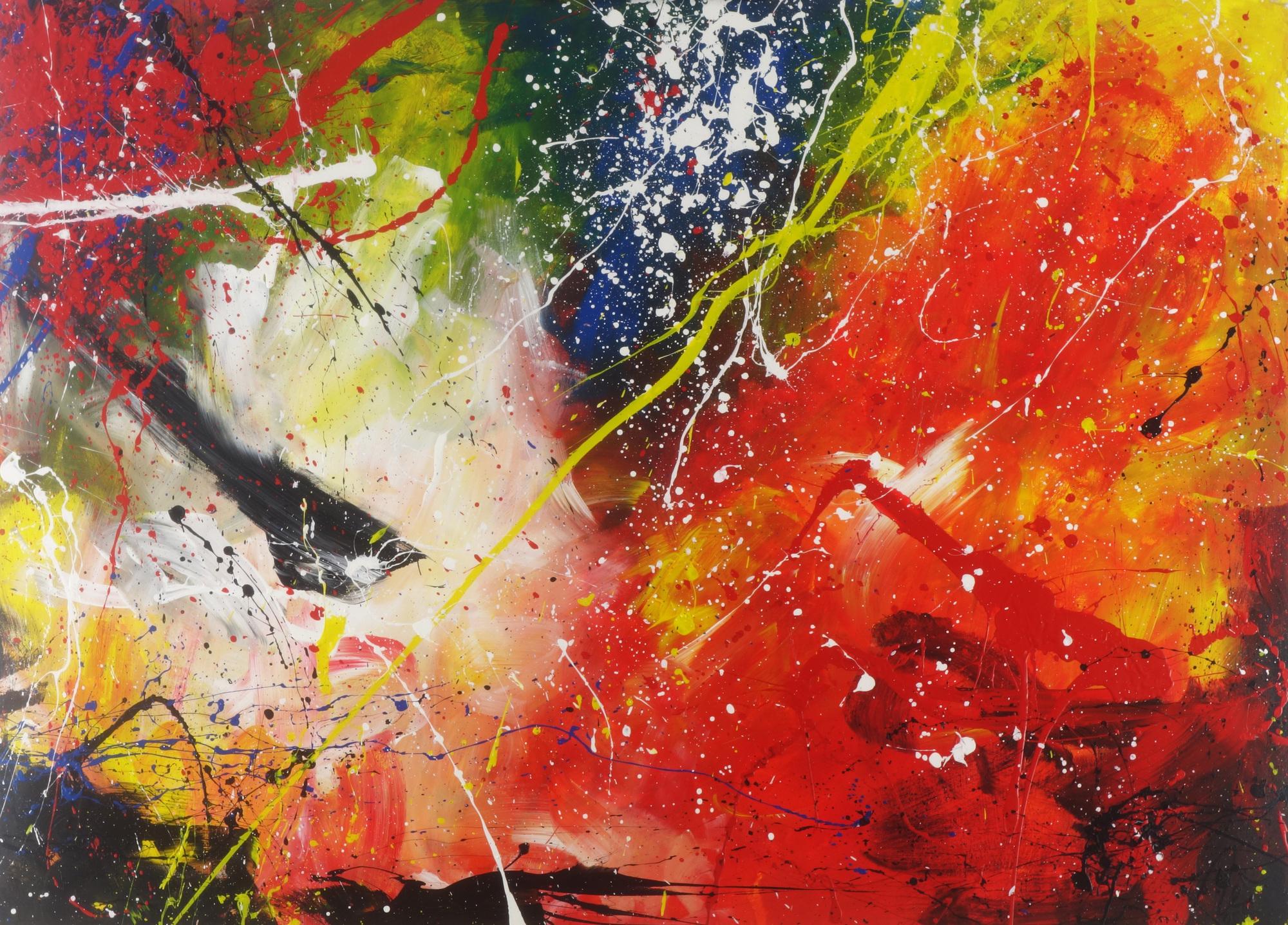 Abstraktes Gemälde Action Painting sehr modernes Acrylbild zeitgenössisch expressionistisch