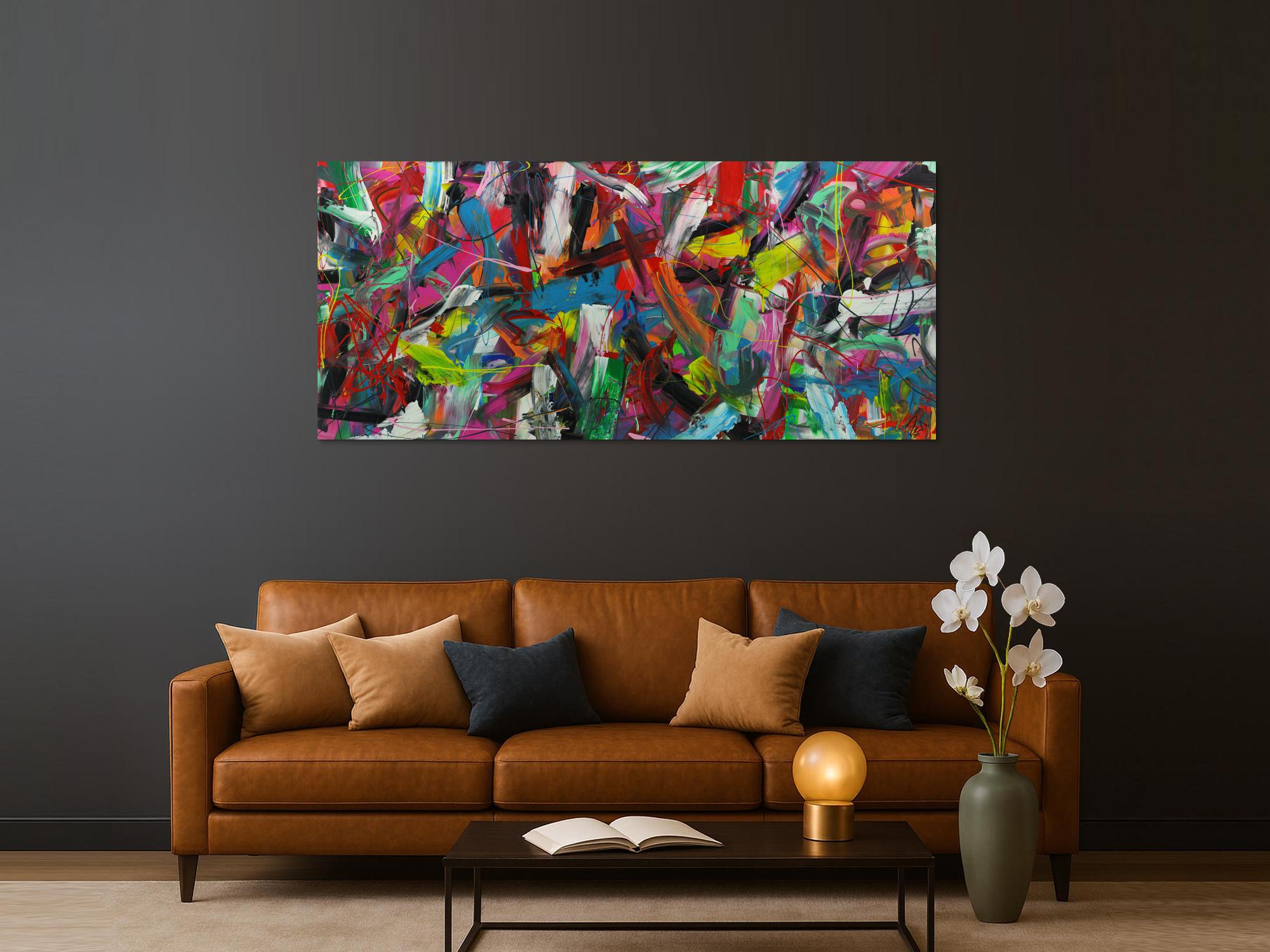 Abstraktes Acrylbild sehr modern Action Painting bunte Farben zeitgenössisch expressionistisches Gemälde