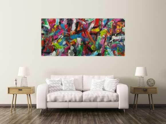 Abstraktes Acrylbild sehr modern Action Painting bunte Farben zeitgenössisch expressionistisches Gemälde