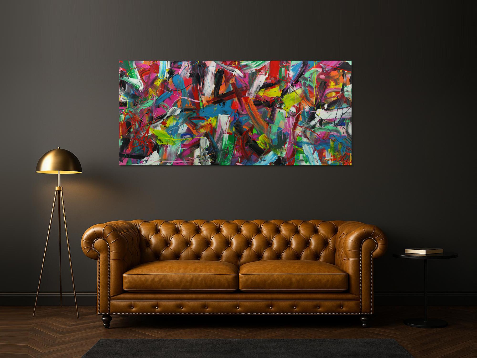 Abstraktes Acrylbild sehr modern Action Painting bunte Farben zeitgenössisch expressionistisches Gemälde