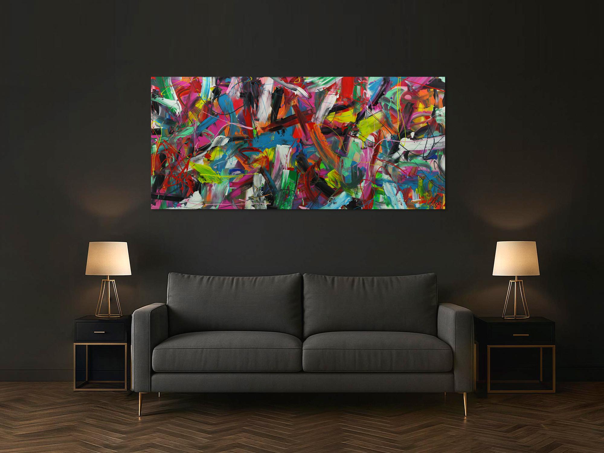 Abstraktes Acrylbild sehr modern Action Painting bunte Farben zeitgenössisch expressionistisches Gemälde