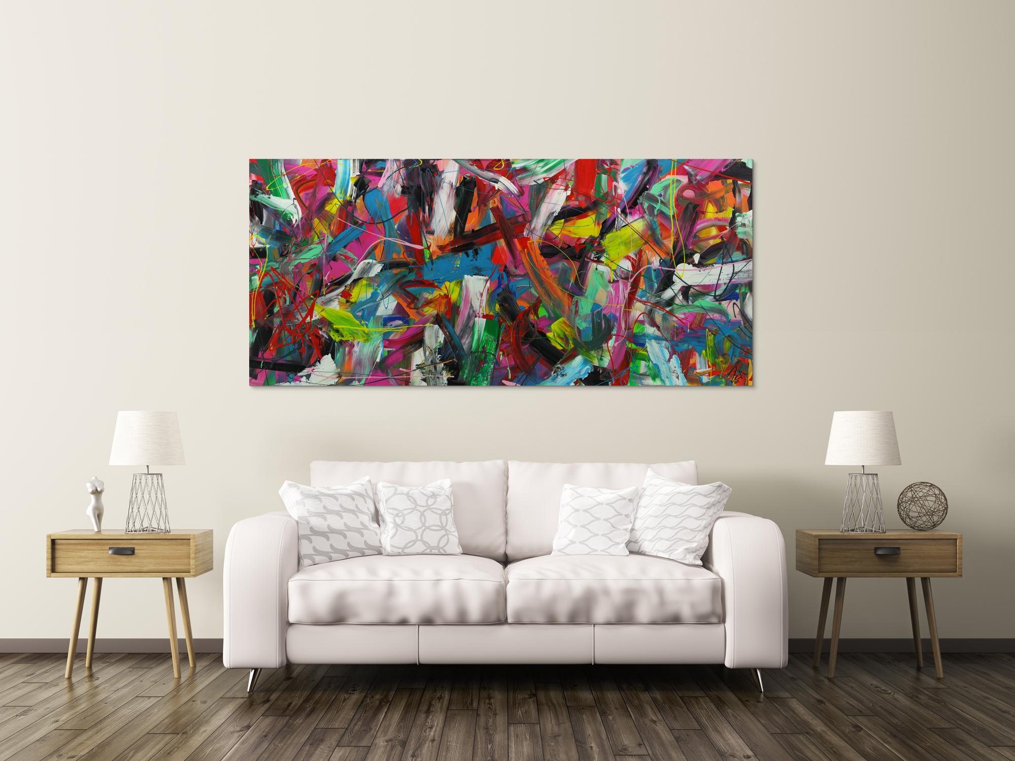 Abstraktes Acrylbild sehr modern Action Painting bunte Farben zeitgenössisch expressionistisches Gemälde