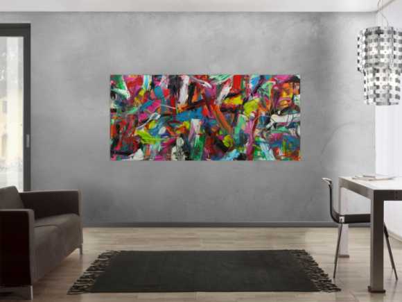 Abstraktes Acrylbild sehr modern Action Painting bunte Farben zeitgenössisch expressionistisches Gemälde