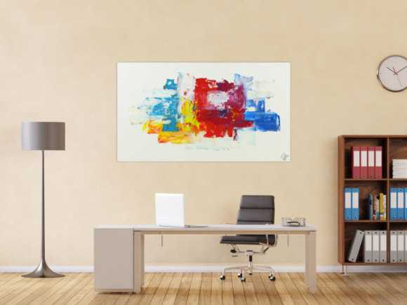 Abstraktes Acrylbild bunte Farben auf weißem Grund Spachteltechnik modern abstrakt expressionistisch
