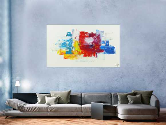 Abstraktes Acrylbild bunte Farben auf weißem Grund Spachteltechnik modern abstrakt expressionistisch