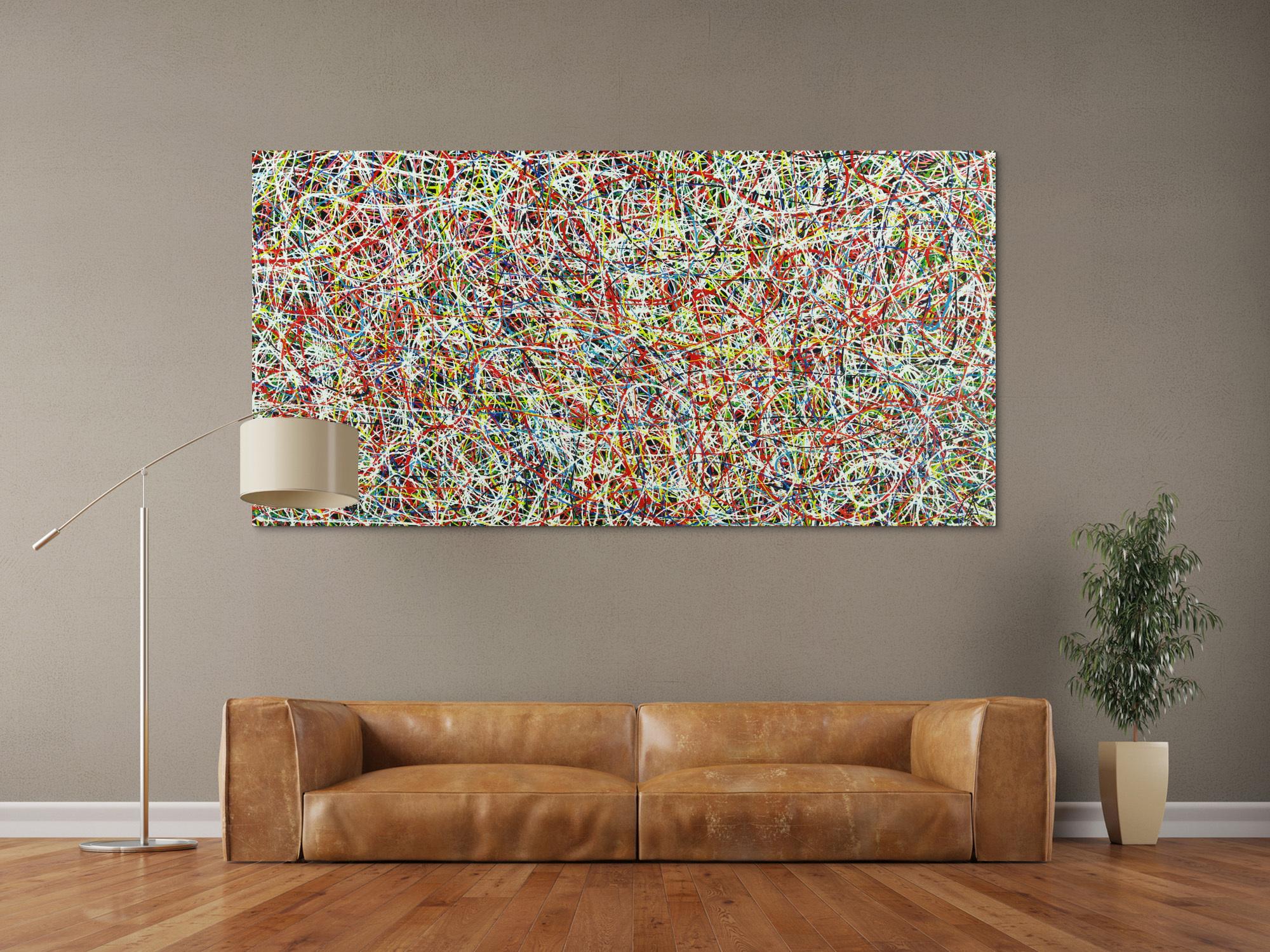 Abstraktes Acrylbild sehr bunt viele Farben auf schwarz Modern Art zeitgenössisch