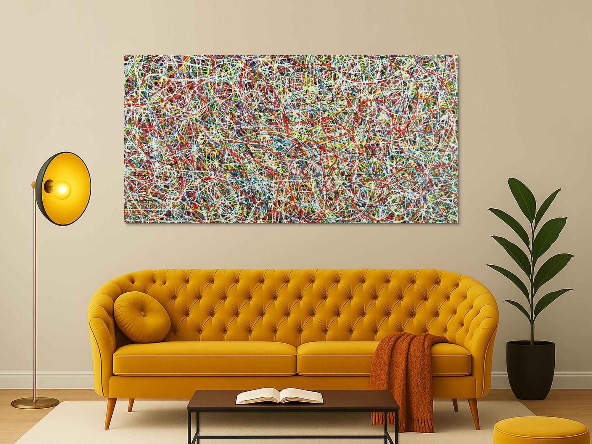 Abstraktes Acrylbild sehr bunt viele Farben auf schwarz Modern Art zeitgenössisch