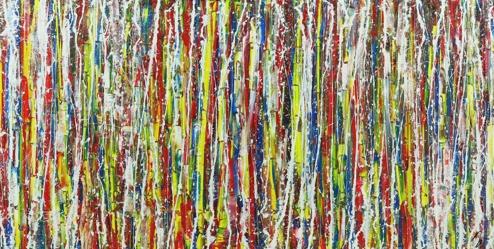 Abstraktes Acrylbild sehr bunt viele Farben Modern Art Action Painting zeitgenössisch 