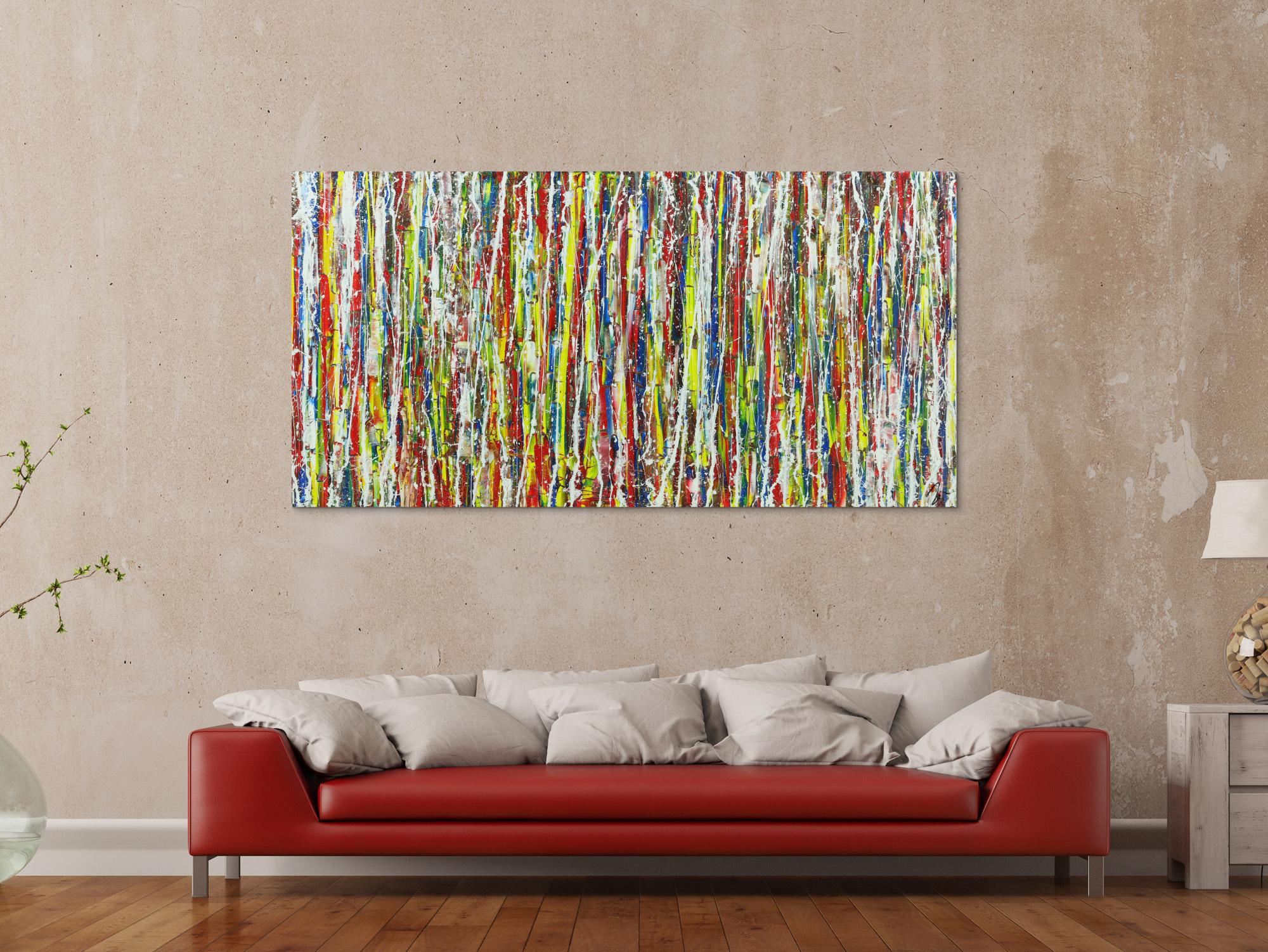 Abstraktes Acrylbild sehr bunt viele Farben Modern Art Action Painting zeitgenössisch 