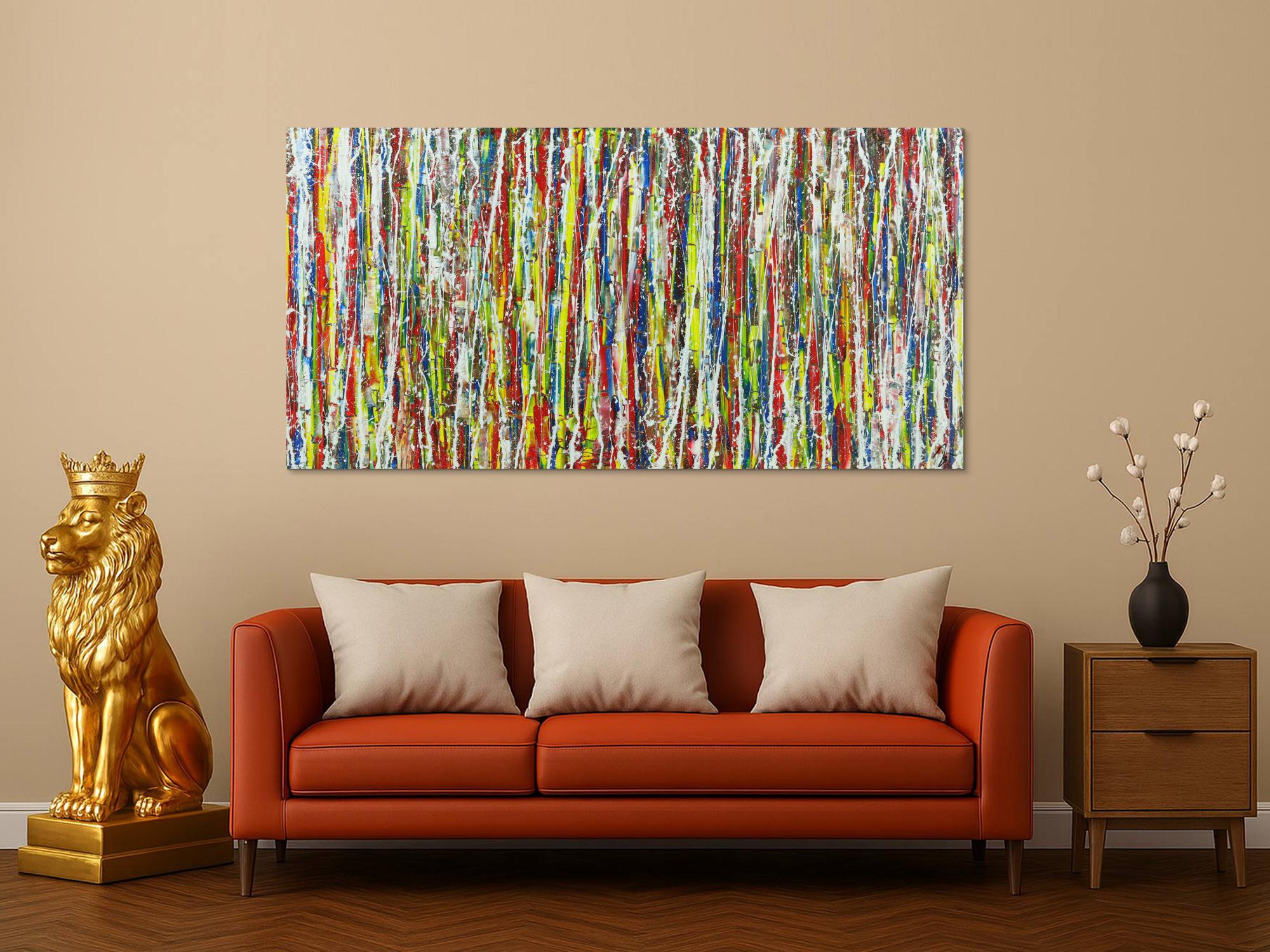 Abstraktes Acrylbild sehr bunt viele Farben Modern Art Action Painting zeitgenössisch 