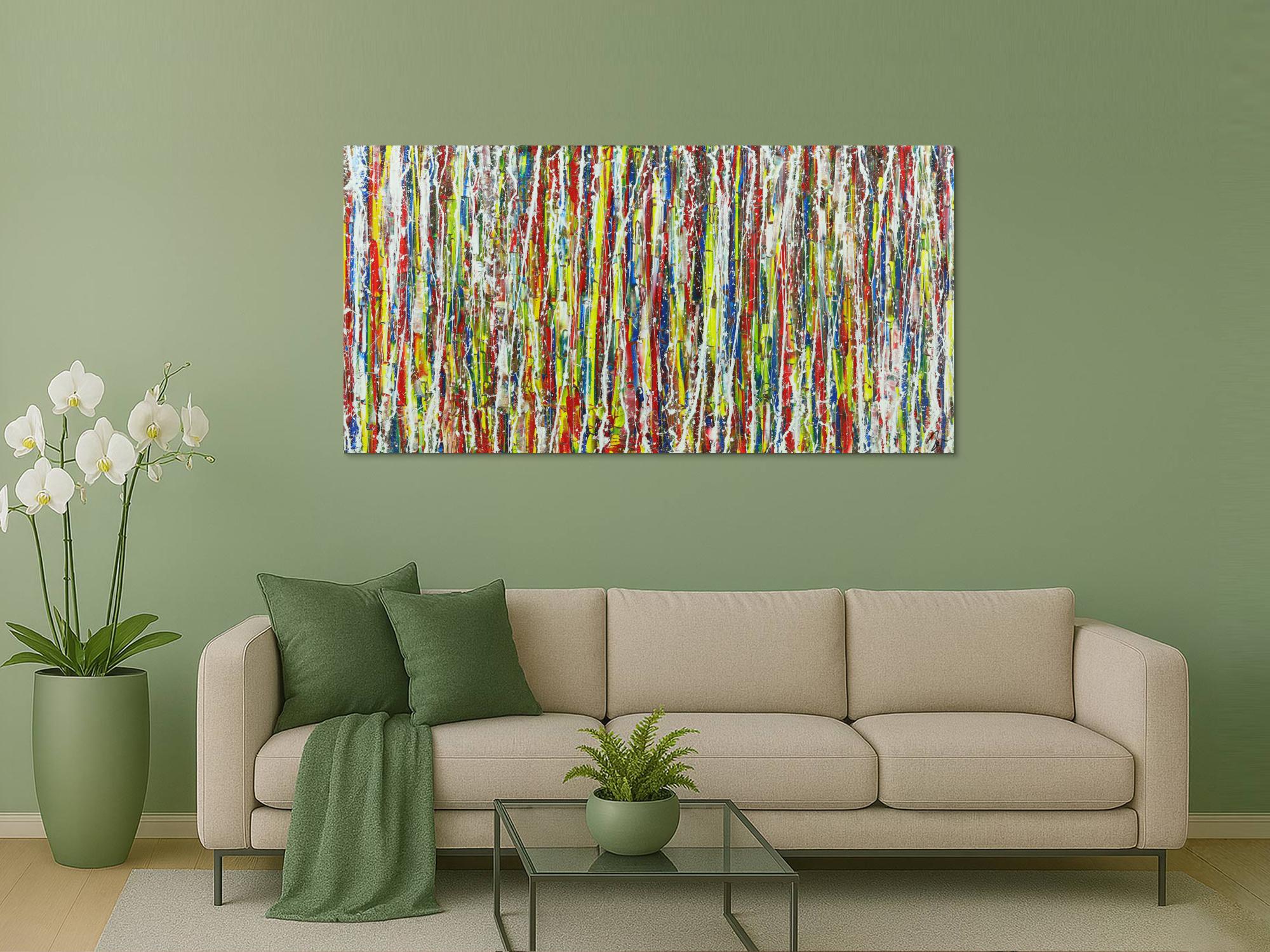 Abstraktes Acrylbild sehr bunt viele Farben Modern Art Action Painting zeitgenössisch 