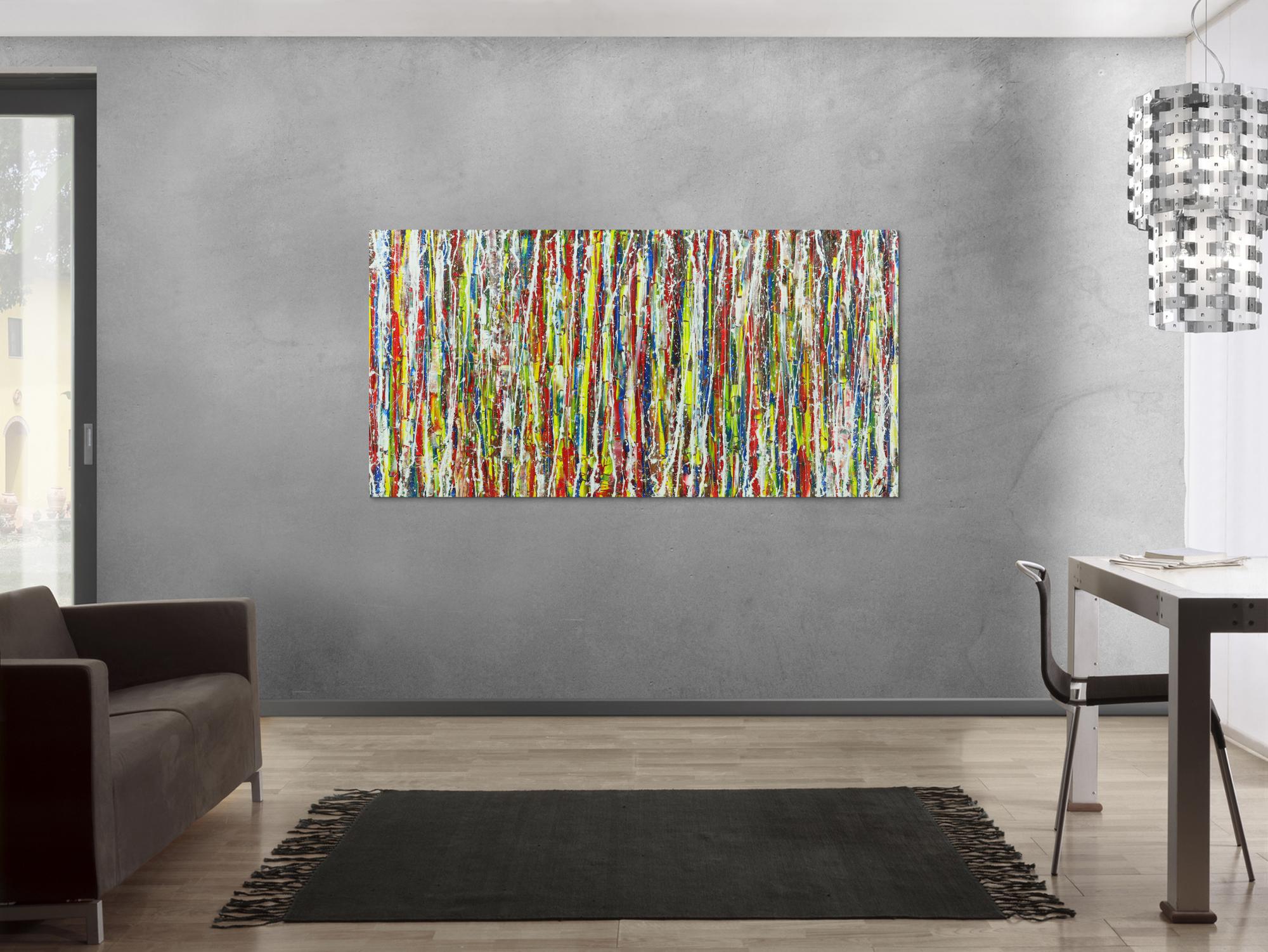 Abstraktes Acrylbild sehr bunt viele Farben Modern Art Action Painting zeitgenössisch 