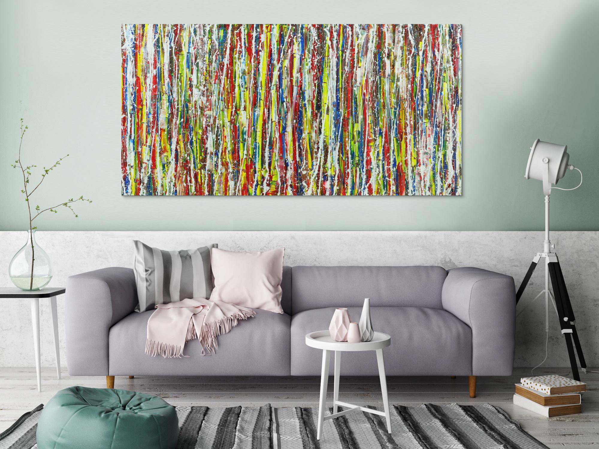 Abstraktes Acrylbild sehr bunt viele Farben Modern Art Action Painting zeitgenössisch 