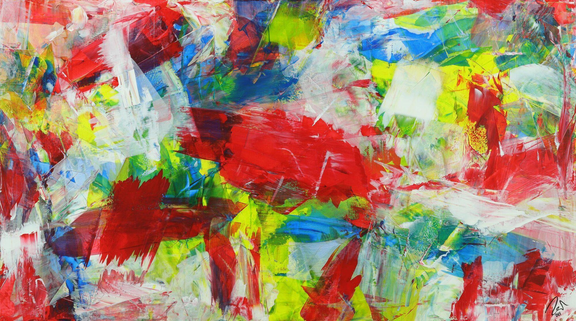 Abstraktes Gemälde sehr bunt zeitgenösssich Spachteltechnik Modern Art 