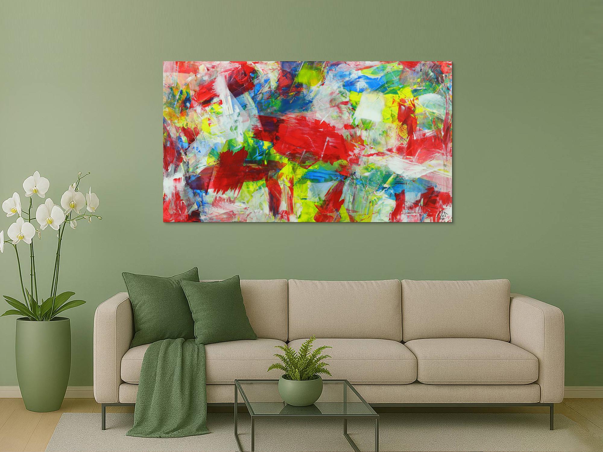 Abstraktes Gemälde sehr bunt zeitgenösssich Spachteltechnik Modern Art 