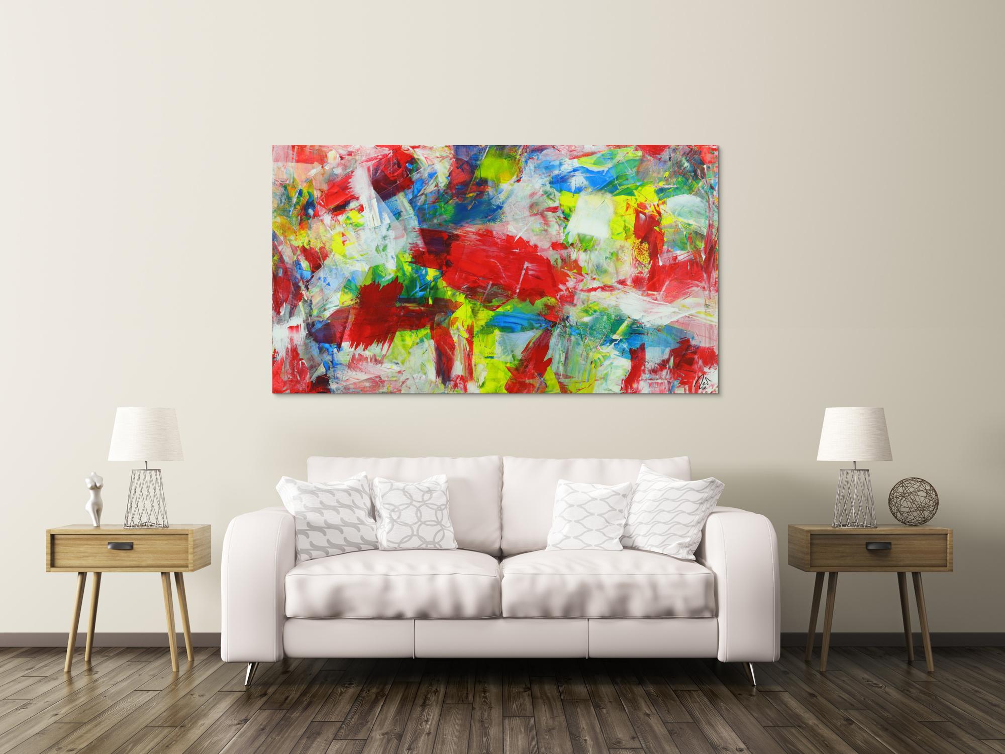 Abstraktes Gemälde sehr bunt zeitgenösssich Spachteltechnik Modern Art 